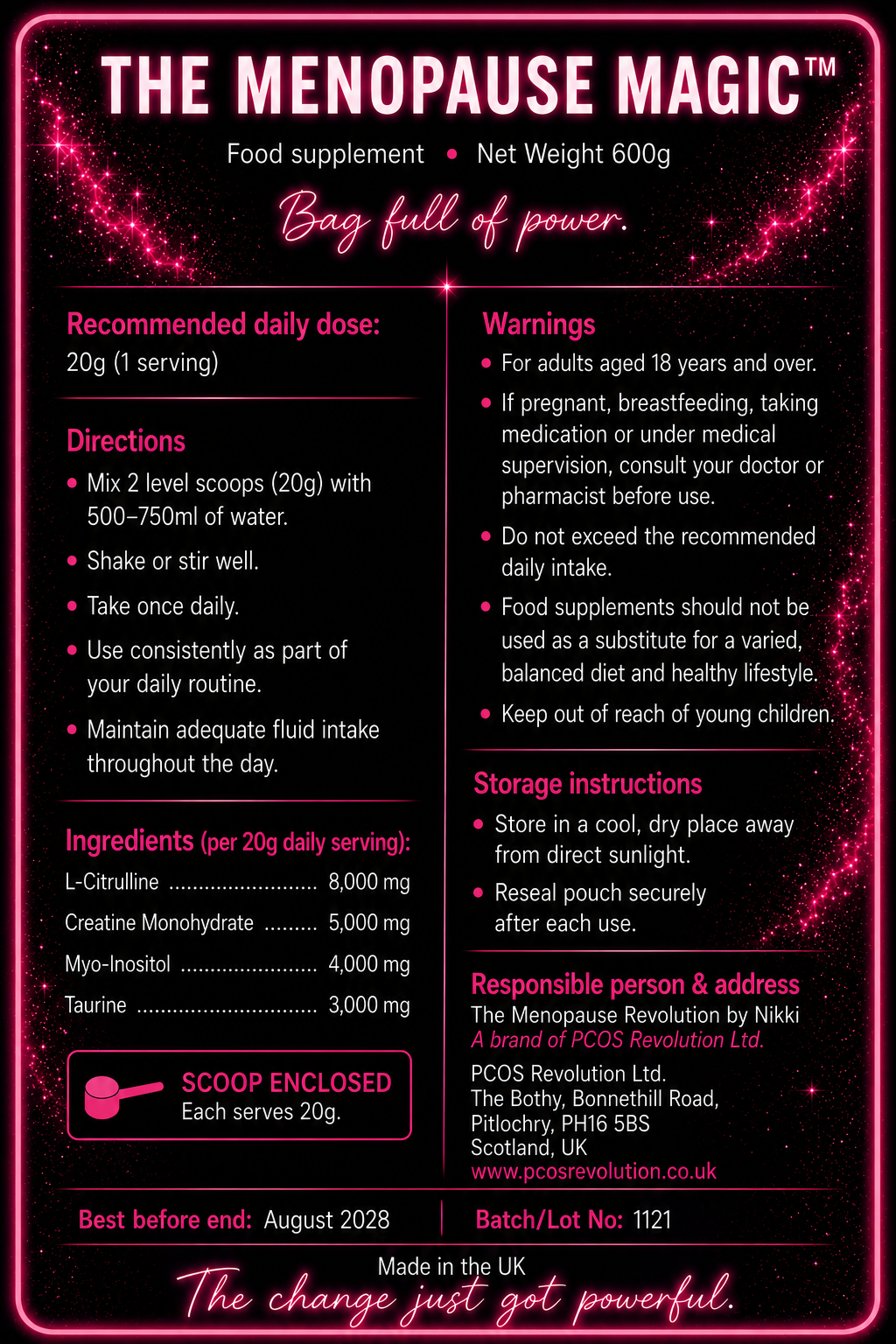The Menopause Magic | Creatine, Myo-Inositol, L-Citrulline & Taurine Daily Powder | 30 Servings