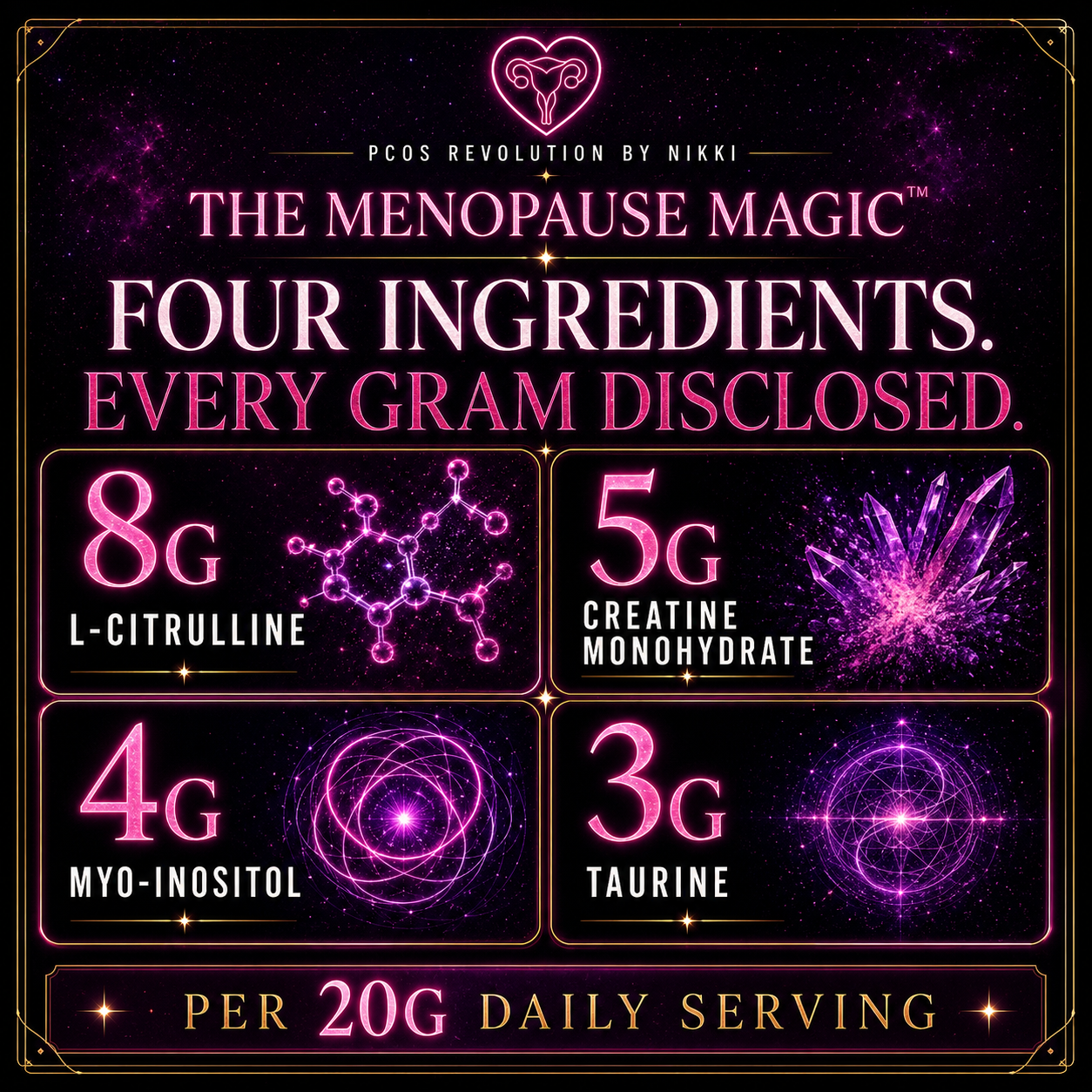 The Menopause Magic | Creatine, Myo-Inositol, L-Citrulline & Taurine Daily Powder | 30 Servings